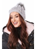 Winter hat with a pompom, light gray with pink C39 - Online store - Boutique